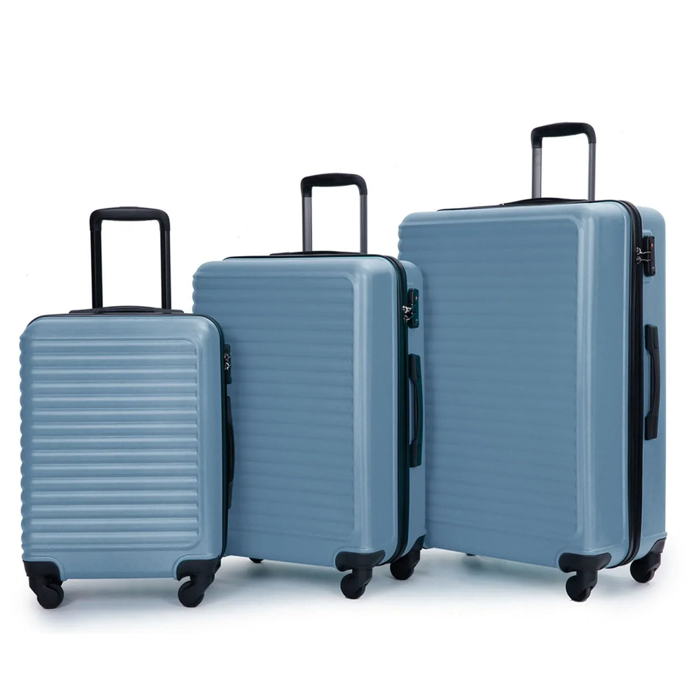 Blaues Hartschalen-Kofferset mit 3 Trolleys, TSA-Schloss und leichtgängigen Rollen für sicheres Reisen.