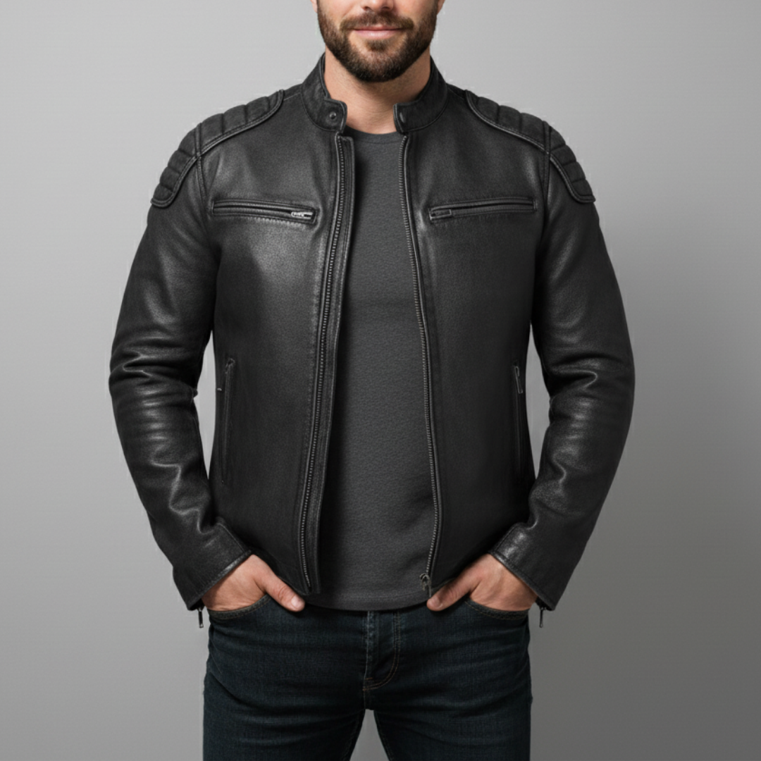 Schwarze Herren Vintage Jacke, stilvolle Freizeitjacke mit zeitloser Eleganz und hohem Tragekomfort.