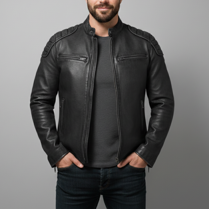 Schwarze Herren Vintage Jacke, stilvolle Freizeitjacke mit zeitloser Eleganz und hohem Tragekomfort.