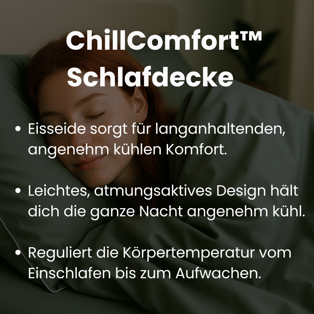 Atmungsaktive Eisseide-Kühldecke, ideal für heiße Sommertage & entspannte Nächte.