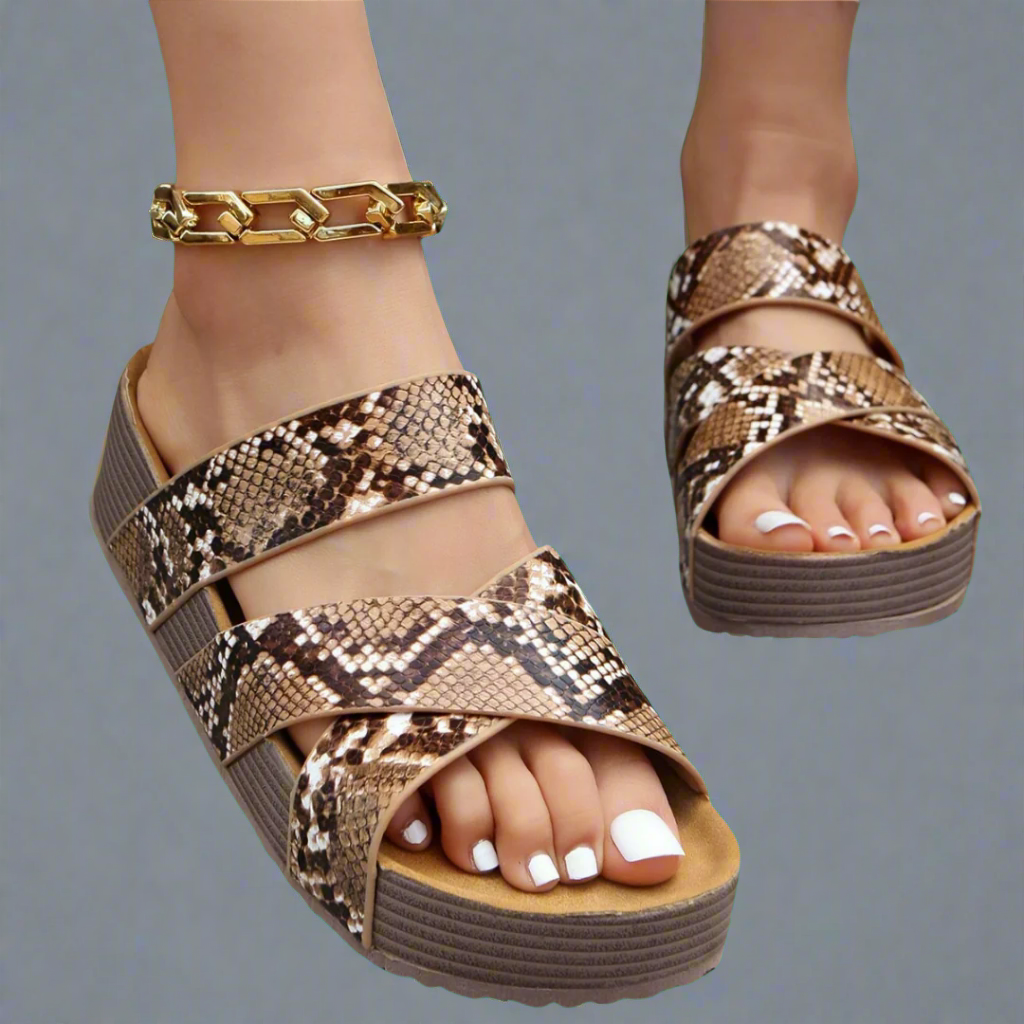 Orthopädische Damensandalen mit bequemer Plateau-Sohle in sommerlichem Design