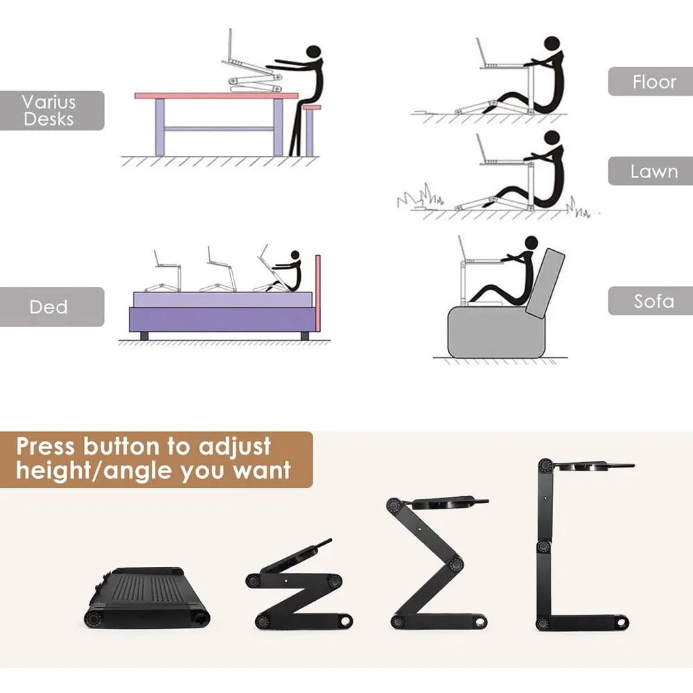 "360° verstellbarer Laptopständer, ergonomisch, robust, rundum drehbar, für Homeoffice, mit kühlendem Lüftersystem"