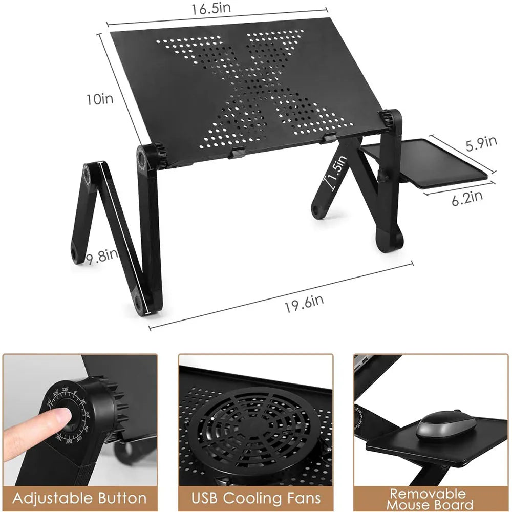 "360° verstellbarer Laptopständer, ergonomisch, robust, rundum drehbar, für Homeoffice, mit kühlendem Lüftersystem"