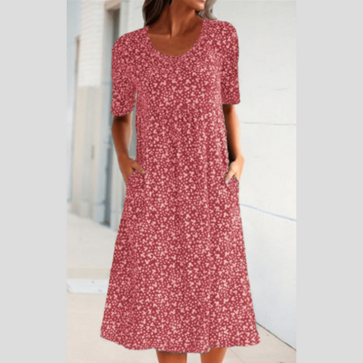 Damen Midikleid in Rot mit floralem Design und A-Linien-Schnitt