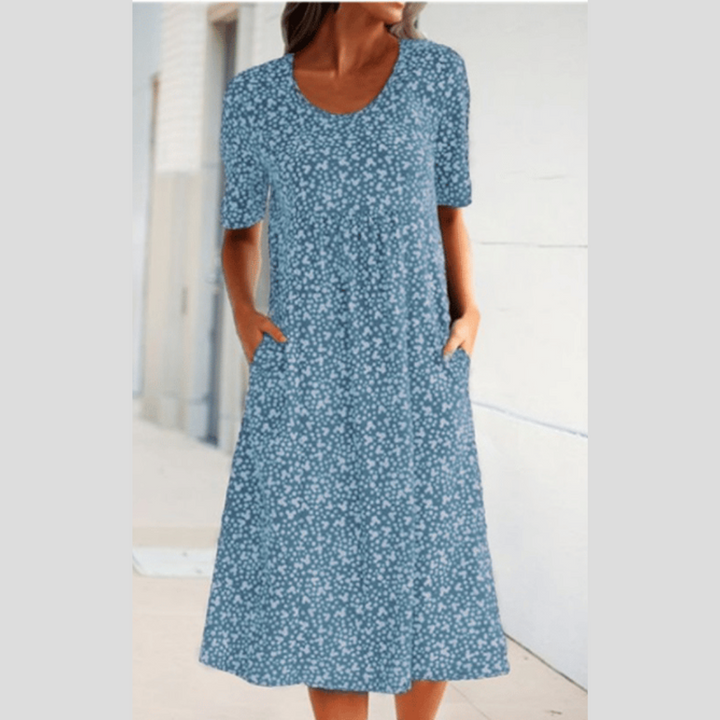 Damen Midikleid in Blau mit Blumenmuster für warme Sommertage
