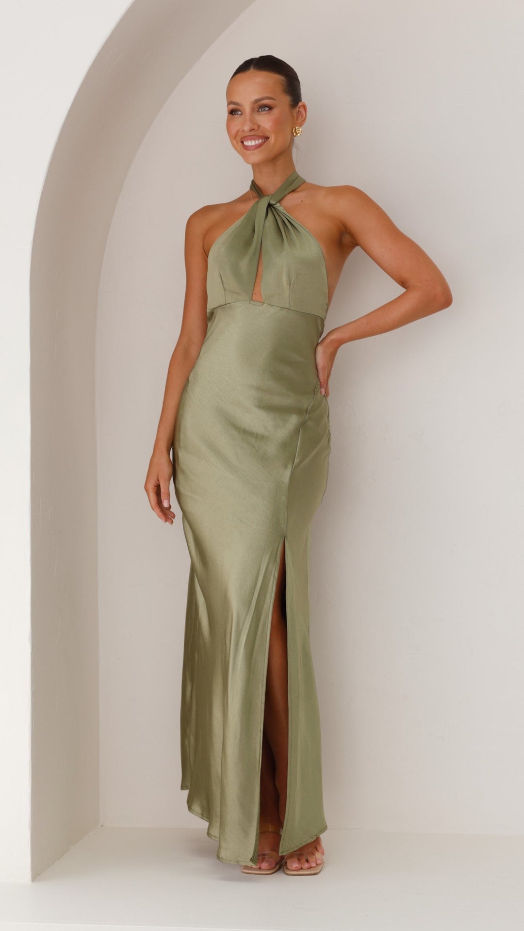 Elegantes Damen Neckholder Maxikleid für glamouröse Anlässe; langes festliches A-Linien Kleid.