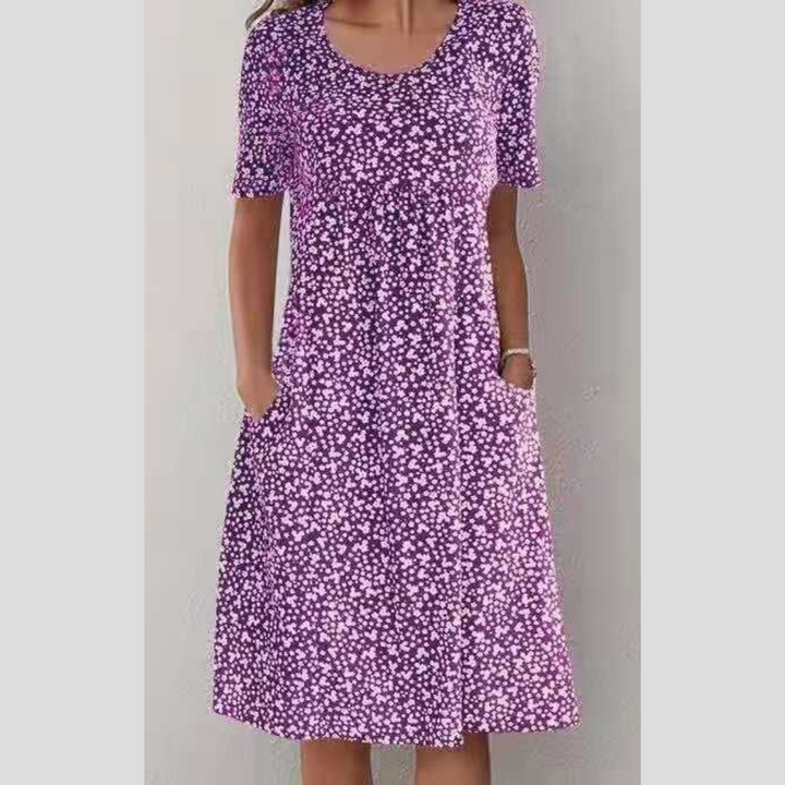 Langes Damenkleid mit Blumenmuster, A-Linie Freizeitkleid komplett