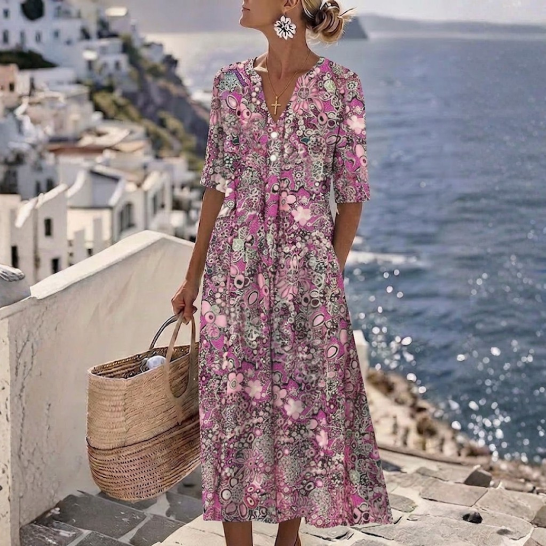 Damen Sommer-Midikleid in Rosa mit floralem Muster