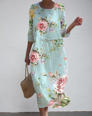 Damenmode Midikleid mit Blumenmuster für elegante Anlässe