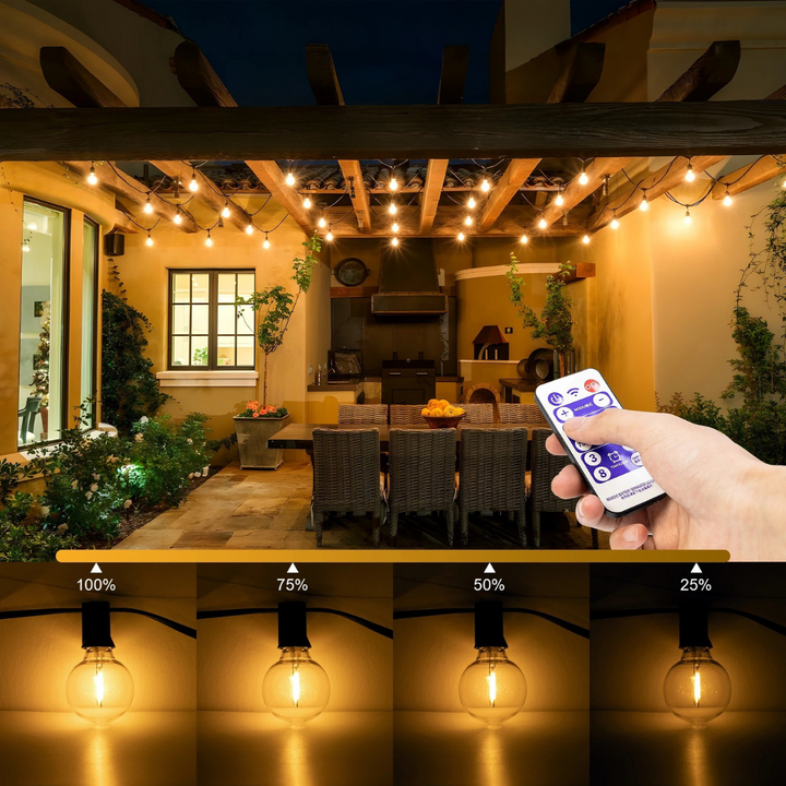 Solarlichterkette für Partybeleuchtung im Garten und auf der Terrasse bei Nacht