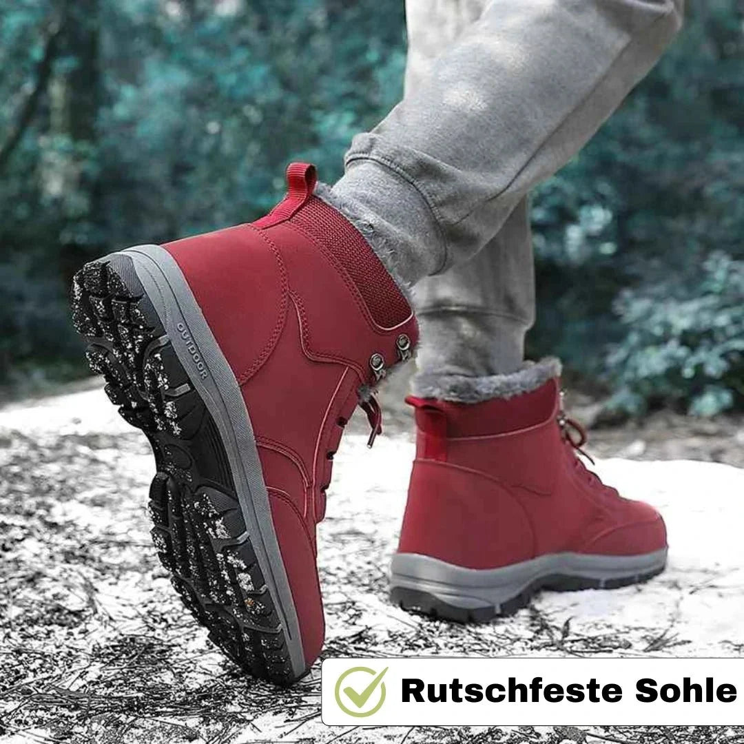 Stylische Damen Winterstiefel mit warmem Futter. Rutschfeste Sohle für sicheren Halt im Schnee.