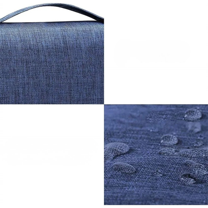 Detailaufnahme: Robuste Reißverschlüsse & stabiler Haken der wasserdichten Hänge-Kulturtasche.