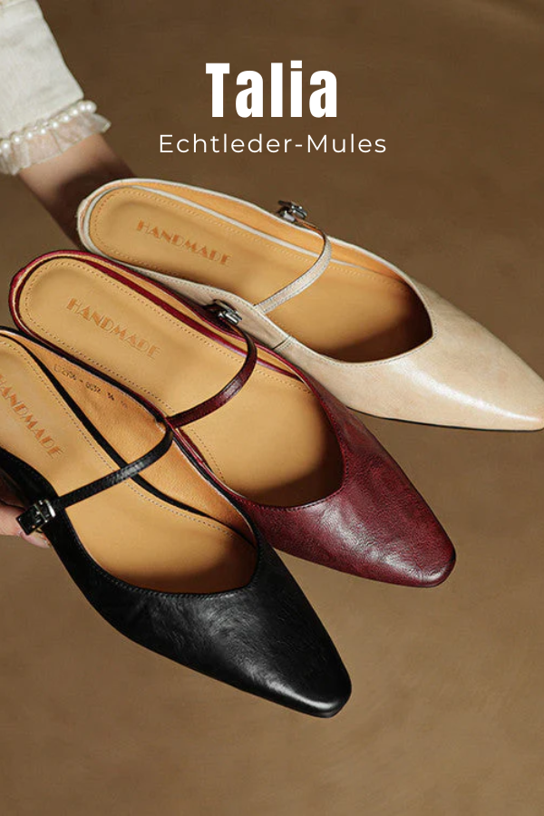 Klassische spitze Damen Pantoletten mit Mary Jane Riemen. Eleganter Damenschuh für Büro, Sommer & Freizeit.