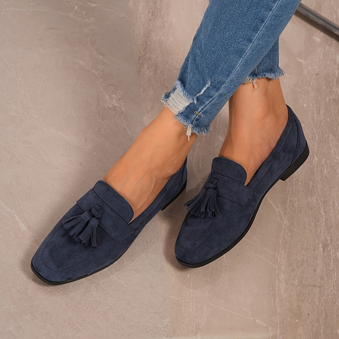 Schwarze Komfortschuhe mit Quasten, vielseitige Damenschuhe
