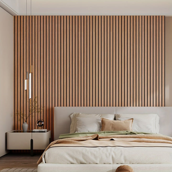 3D Wandpaneele selbstklebend, Holzoptik, realistische Maserung, modern, schlicht, beige, ideal für Wohnzimmer.