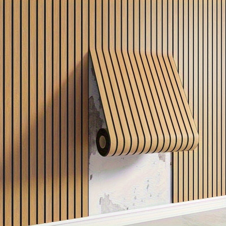 3D Wandpaneele selbstklebend, Holzoptik, realistische Maserung, modern, schlicht, beige, ideal für Wohnzimmer.