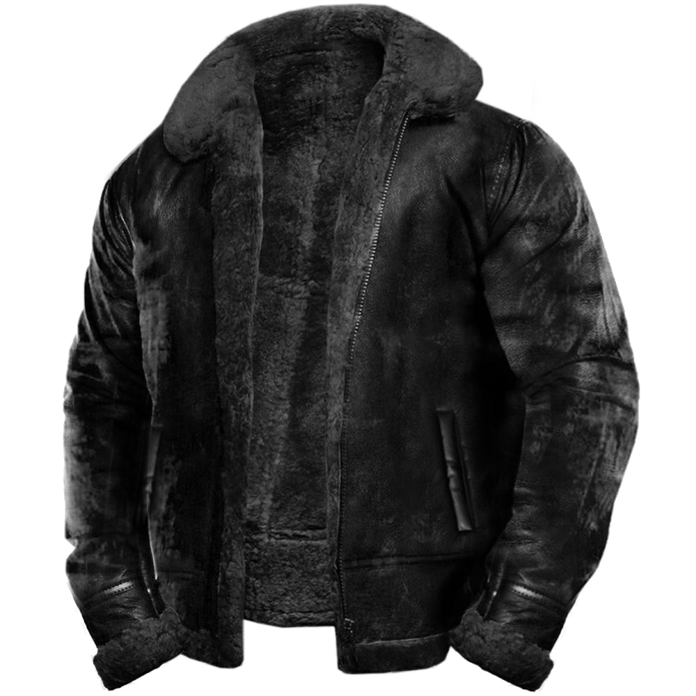 Herren Vintage Jacke mit Reverskragen und warmem Futter im Detail