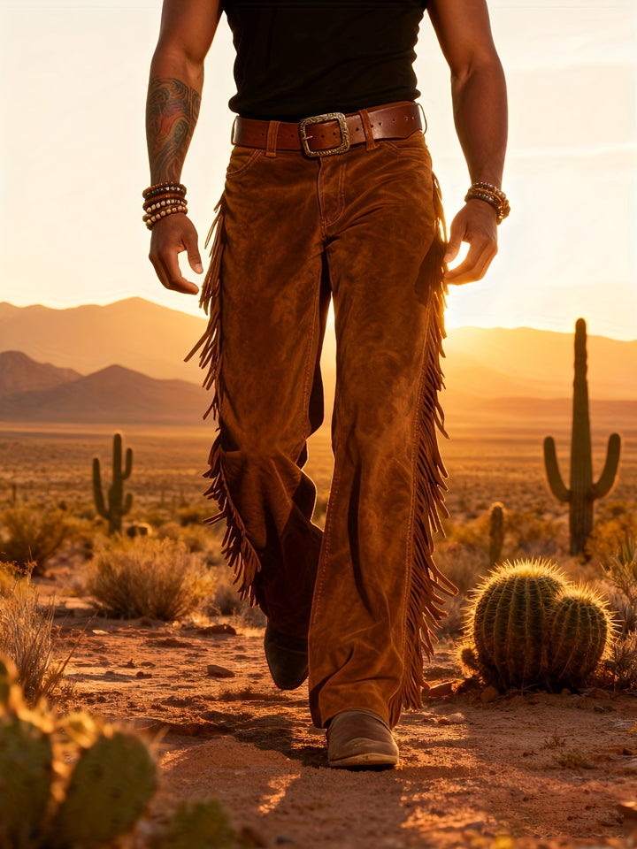 Braune Herren Fransen Hose mit lockerer Passform im Western Look