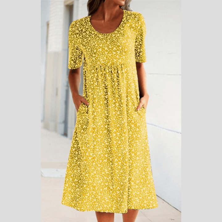 Damenmode Midikleid mit praktischen Taschen, Sommerkleid Rückansicht