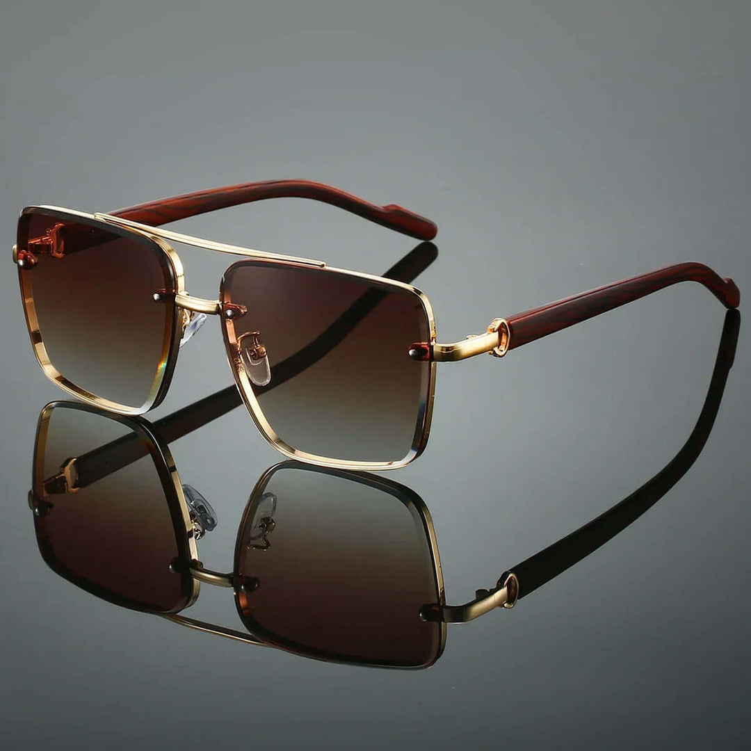 Quadratische Gold-Sonnenbrille mit getönten Gläsern