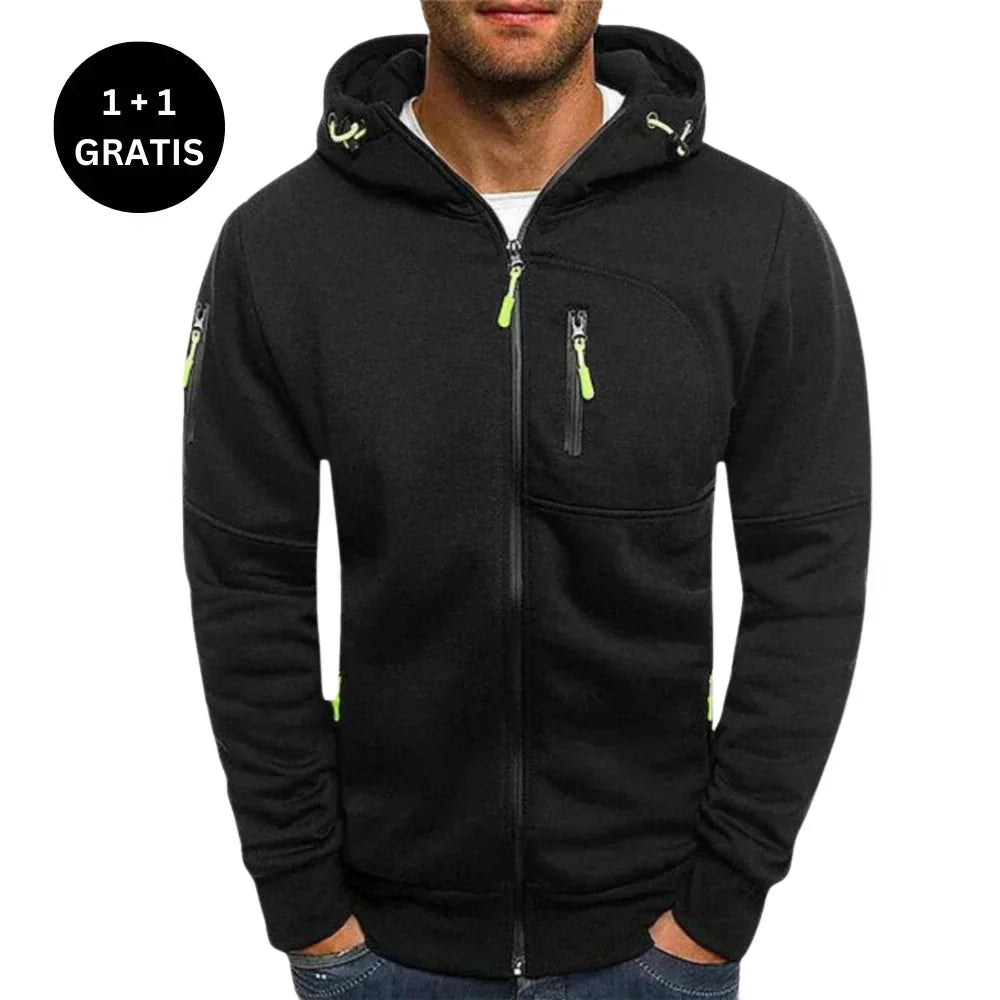 Schwarzer Herren Hoodie mit praktischen Taschen und Kapuze