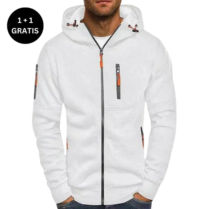 Weißer Herren Kapuzenpullover mit Reißverschluss und Akzenten