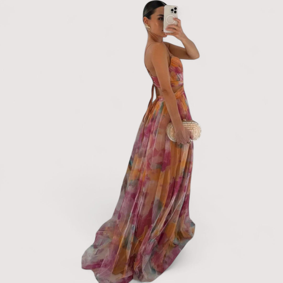 Figurbetontes Damen Abendkleid mit verdrehtem Top, elegant und schmeichelhaft für festliche Events.
