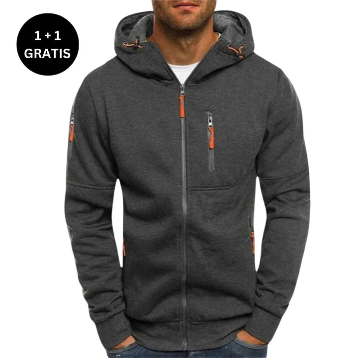 Schwarzer Hoodie für Herren mit Kordelzug und praktischen Taschen
