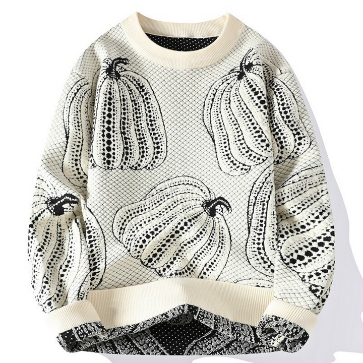 Weißer Herren Strickpullover mit stilvollem Kürbis-Design