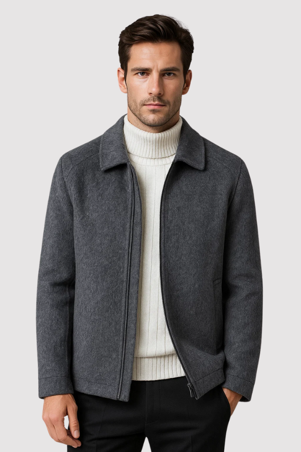 Minimalistische Herren Übergangsjacke in Khaki mit Stehkragen für Business Casual