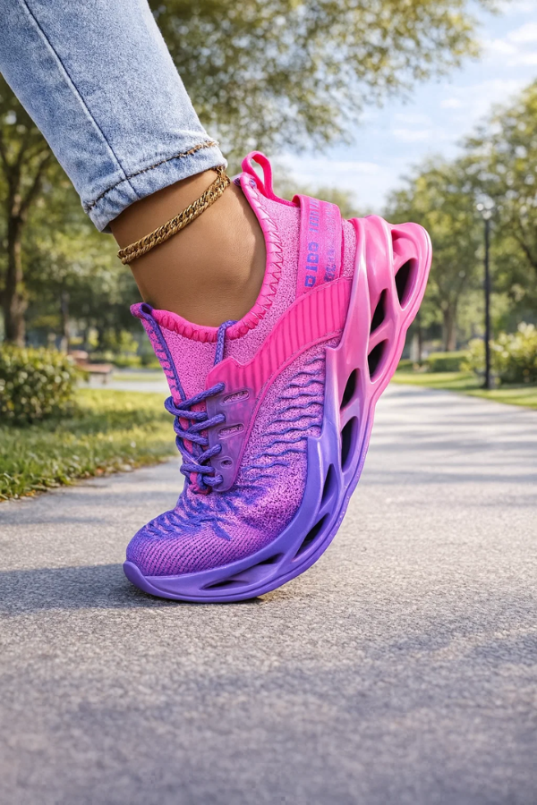 Stylische Damen Sneaker in Violett, Seitenansicht, perfekt für den Alltag.