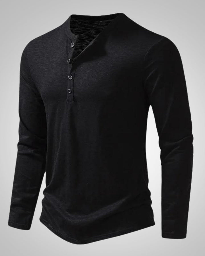 Elegantes Herren Langarm Henley Shirt, Slim Fit Design, perfekt für modebewusste Männer.