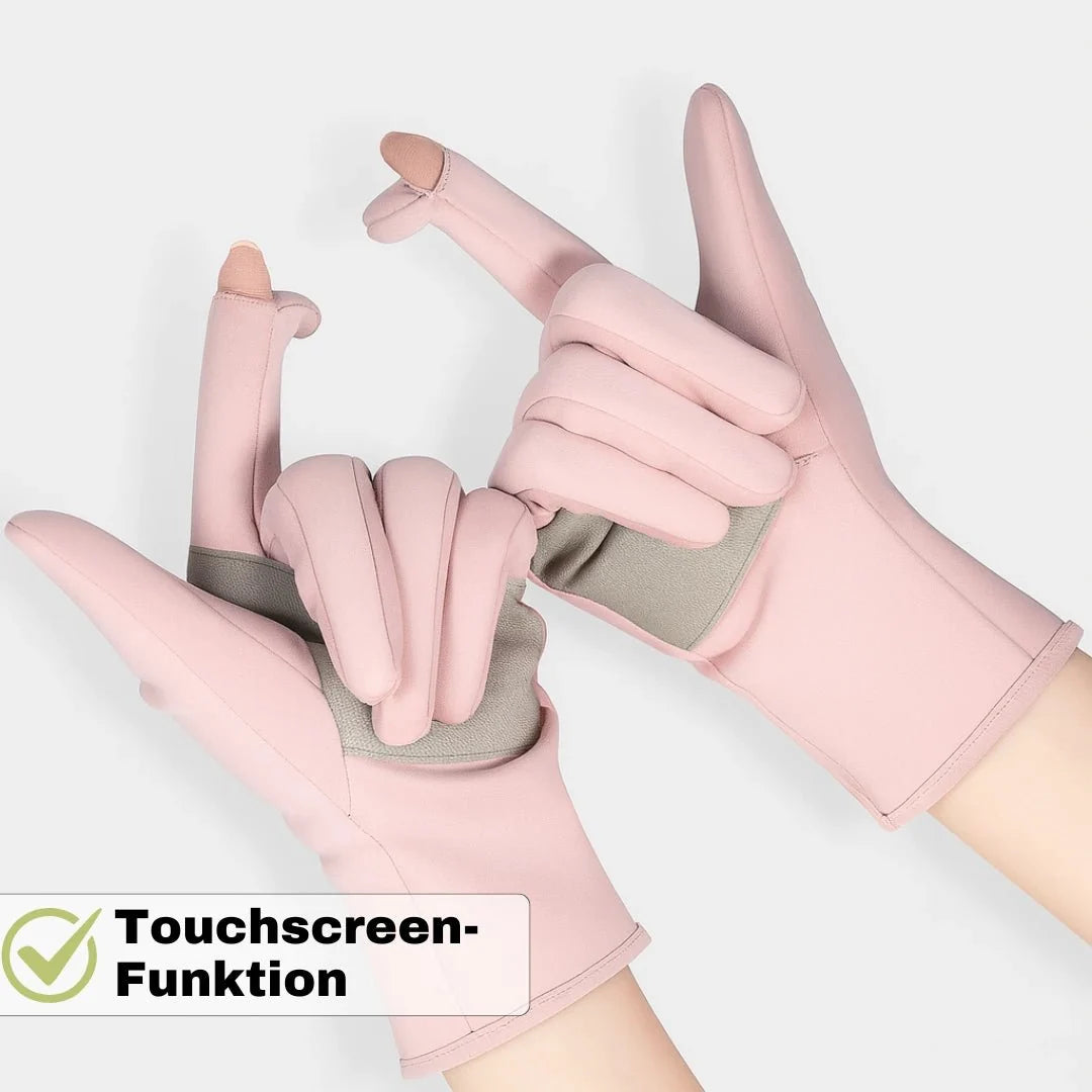 Schwarze Ski-Handschuhe für Damen, wasserabweisend und touchscreen-fähig, für Wintersport.