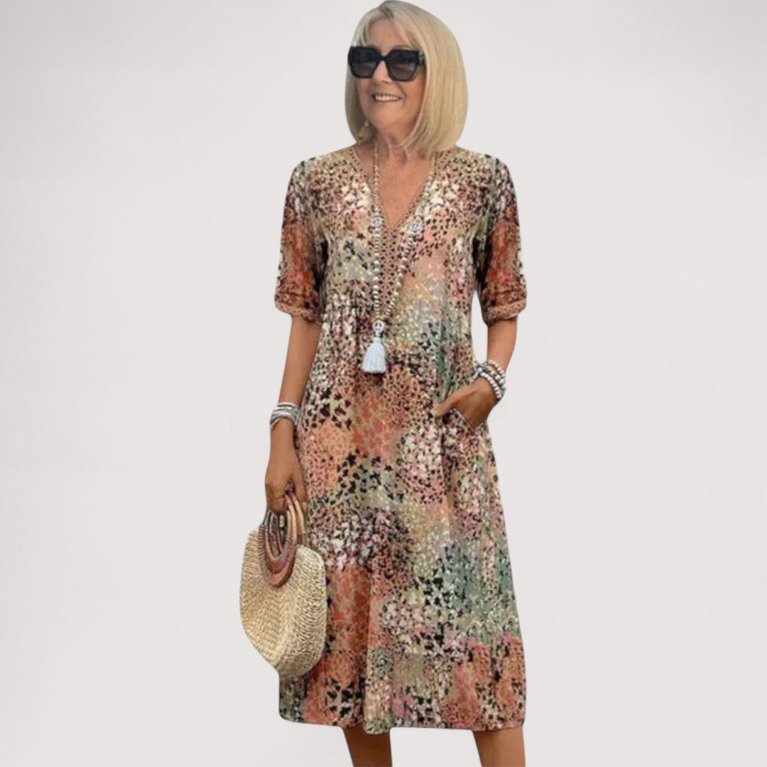 Lockeres Damen Sommerkleid mit Kurzarm und Taschen in modischer Freizeitkleid Passform