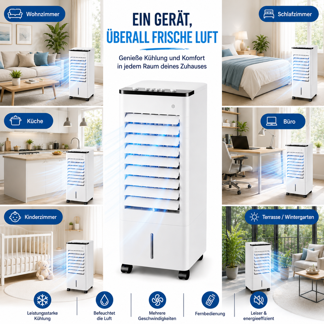 Tragbarer Verdunstungs-Luftkühler für Zuhause mit Fernbedienung & Timer
