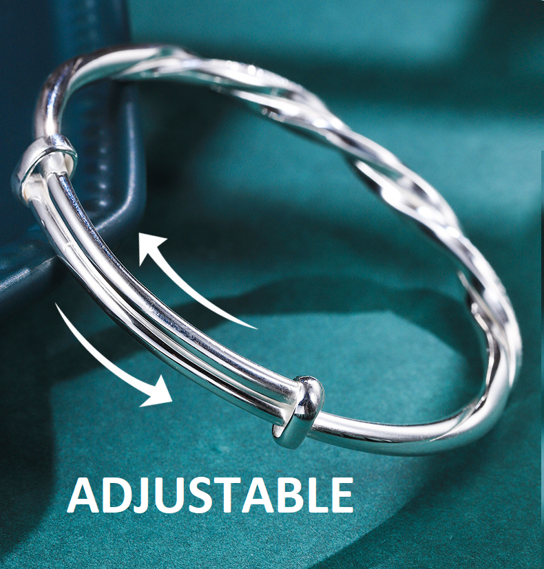 Verstellbares Silberarmband, elegantes Design, glänzend, Schmuck für Damen.