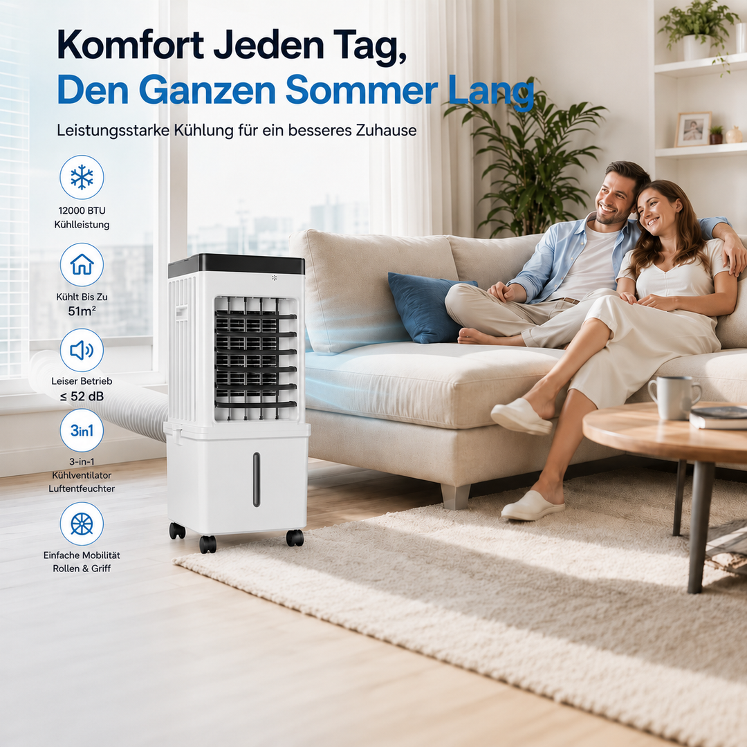 Tragbarer 3-in-1 Luftkühler, Entfeuchter & Ventilator