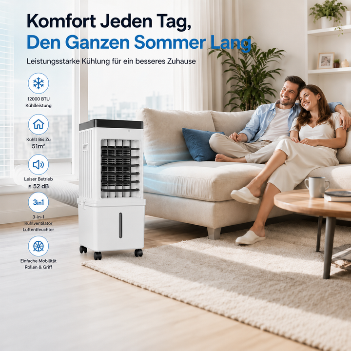 Tragbarer 3-in-1 Luftkühler, Entfeuchter & Ventilator
