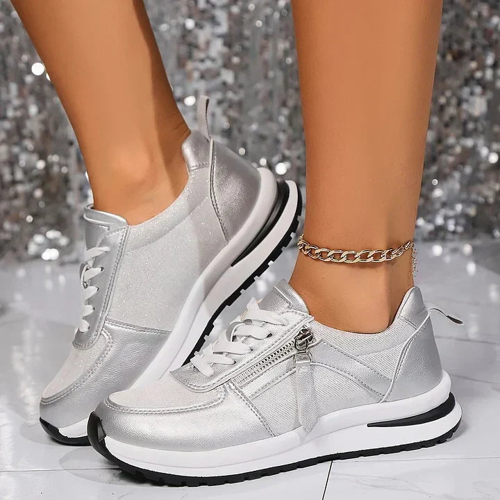 Modische Freizeitschuhe für Damen in Grau und Schwarz von hinten