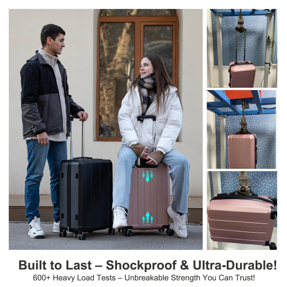 Elegantes Hartschalen-Kofferset, 5-teilig, in Rosa & Schwarz, ideal als Reisegepäck mit Rollen.