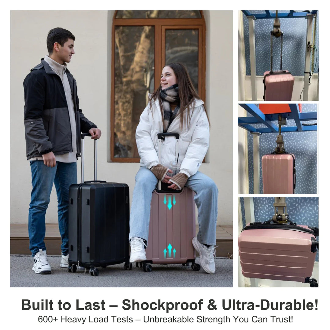 Elegantes Hartschalen-Kofferset, 5-teilig, in Rosa & Schwarz, ideal als Reisegepäck mit Rollen.