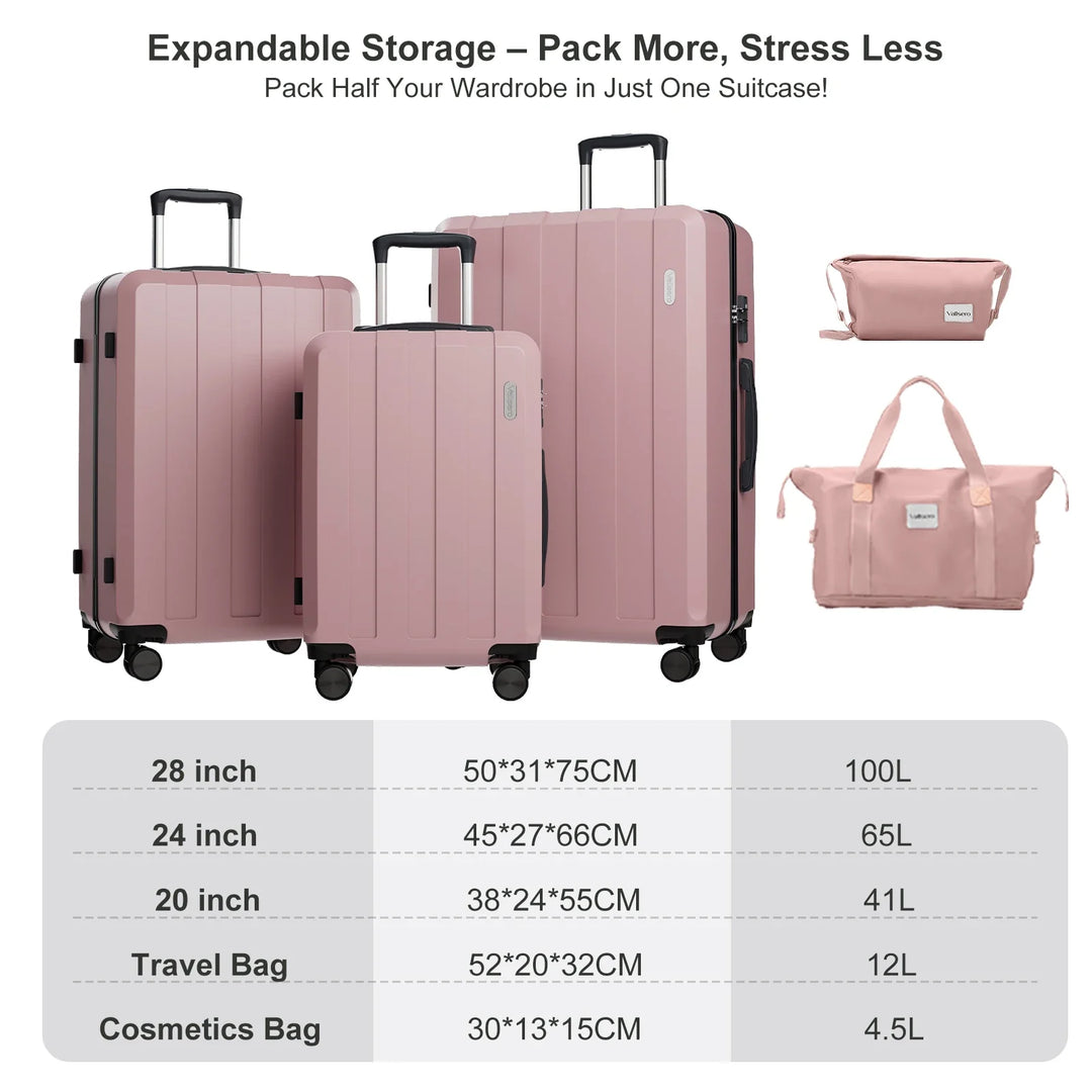Robustes Hartschalen-Kofferset, 5-teilig, in Rosa & Schwarz. Schützendes Reisegepäck für sichere Reisen.