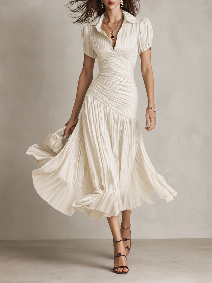 Damen Midi-Kleid Adriana in Weiss mit elegantem Falten-Design