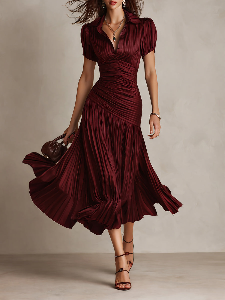 Damen Midi-Kleid Adriana in Rot mit schimmerndem Finish