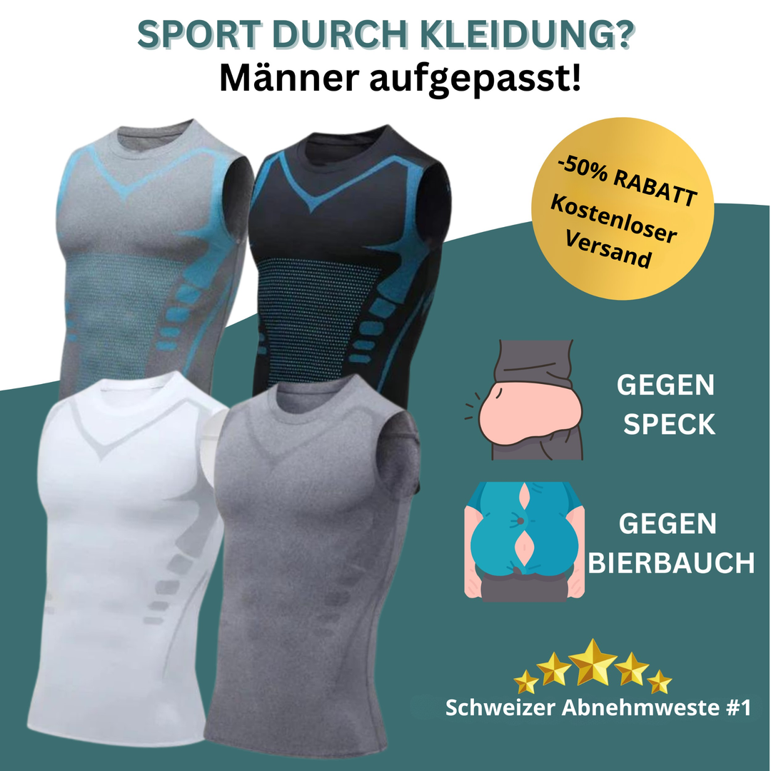 Herren Kompressionsweste, schwarz, für Haltungskorrektur & schlanke Silhouette. Unsichtbare, figurformende Shapewear für Männer.