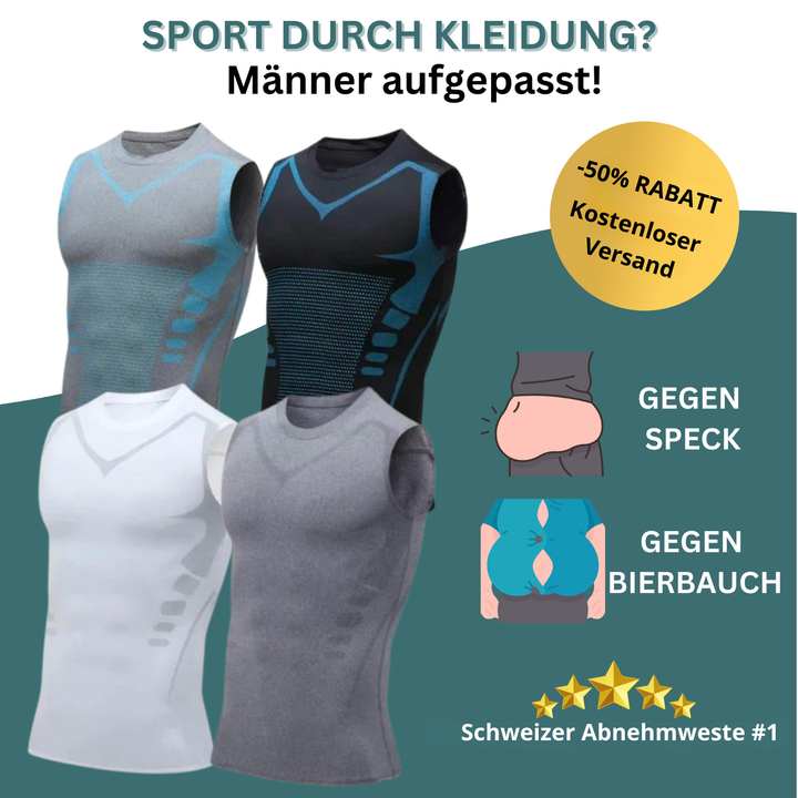 Herren Kompressionsweste, schwarz, für Haltungskorrektur & schlanke Silhouette. Unsichtbare, figurformende Shapewear für Männer.