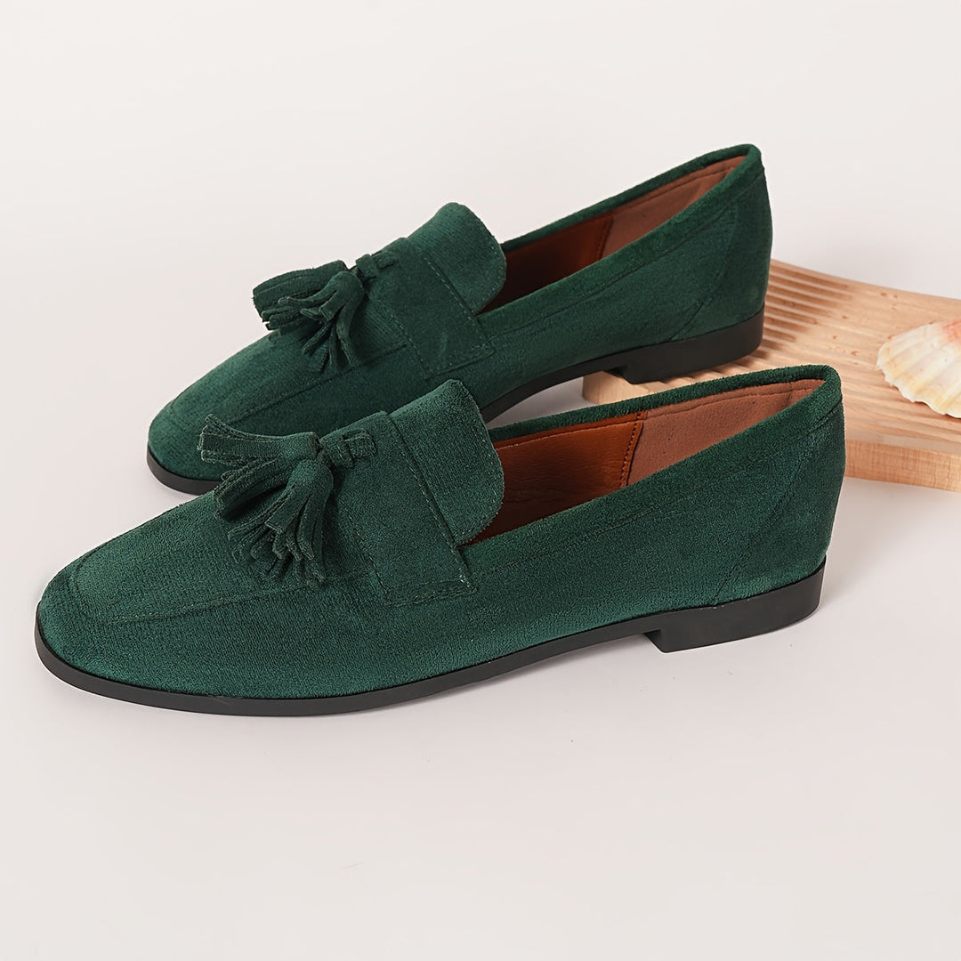 Grüne Komfort-Slipper mit Quasten-Applikation, stylische Freizeitschuhe