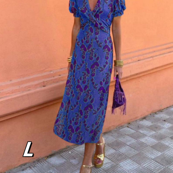 Maxikleid floraler Print Bindegürtel für Damen festlich
