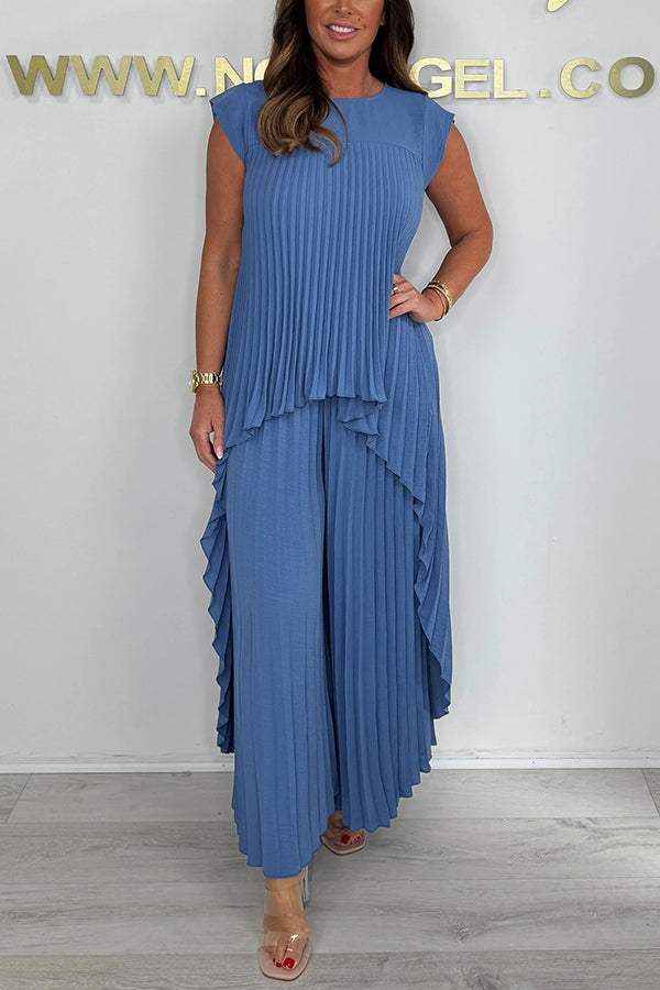 Damen Plissee-Top und Weite Hosen mit Bund