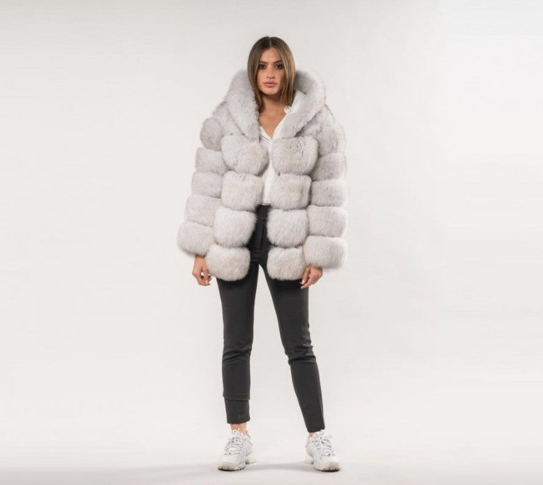 Trendige Kapuzenjacke für Damen in flauschiger Felloptik